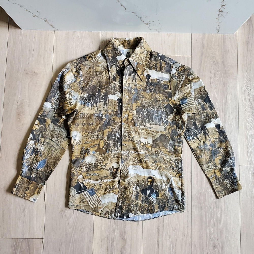 Vintage Kennington Shirt Mens M Multicolor Patriotic USA Long Sleeve Button Up